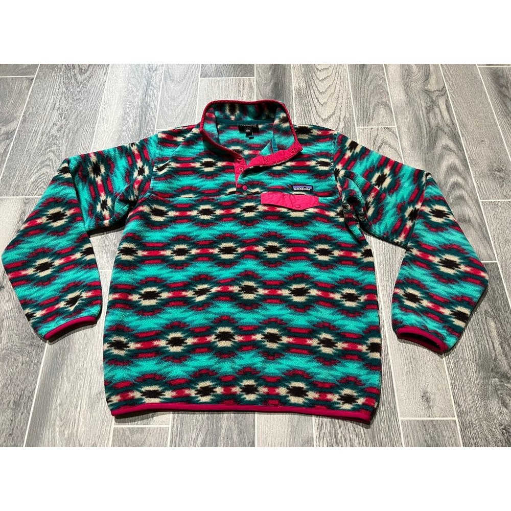 Patagonia Synchilla Snap-T Pullover L Womens Jacket Aztec Wild Desert Teal